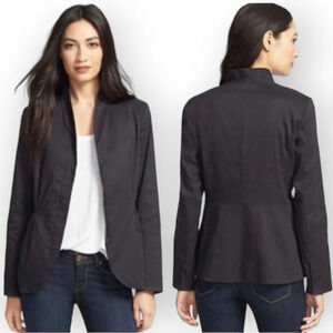 Eileen Fisher Ramie Pleated Zip Up Black Jacket Blazer XS
